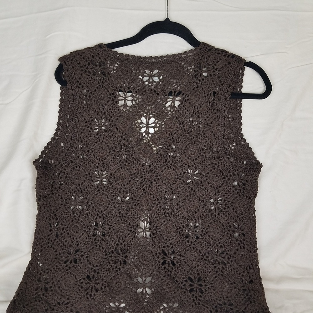 Christopher & Banks Crochet Vest Womens S Brown NWT Floral Ramie Cotton Boho - Picture 6 of 7